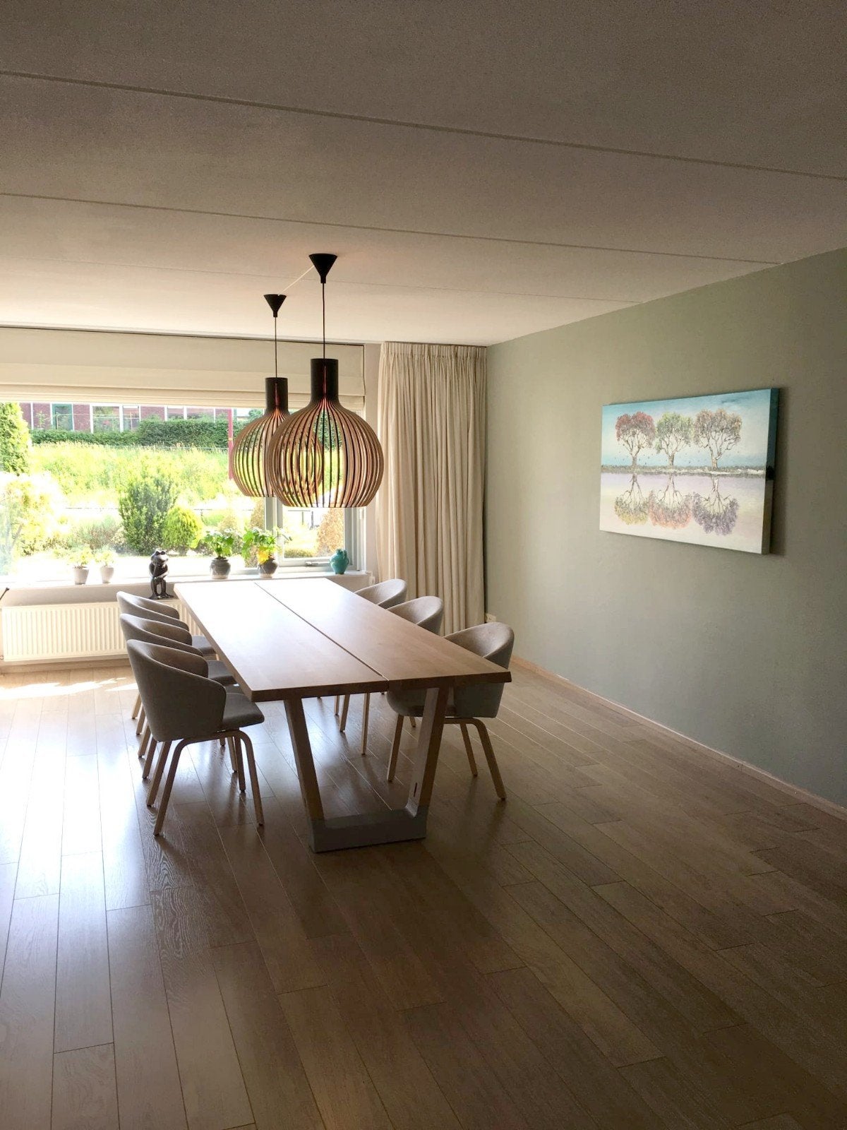 Arco eettafel 320x105 cm met 6 eetkamerstoelen, Gebruikt, 100 tot 150 cm, 200 cm of meer, Ophalen of Verzenden