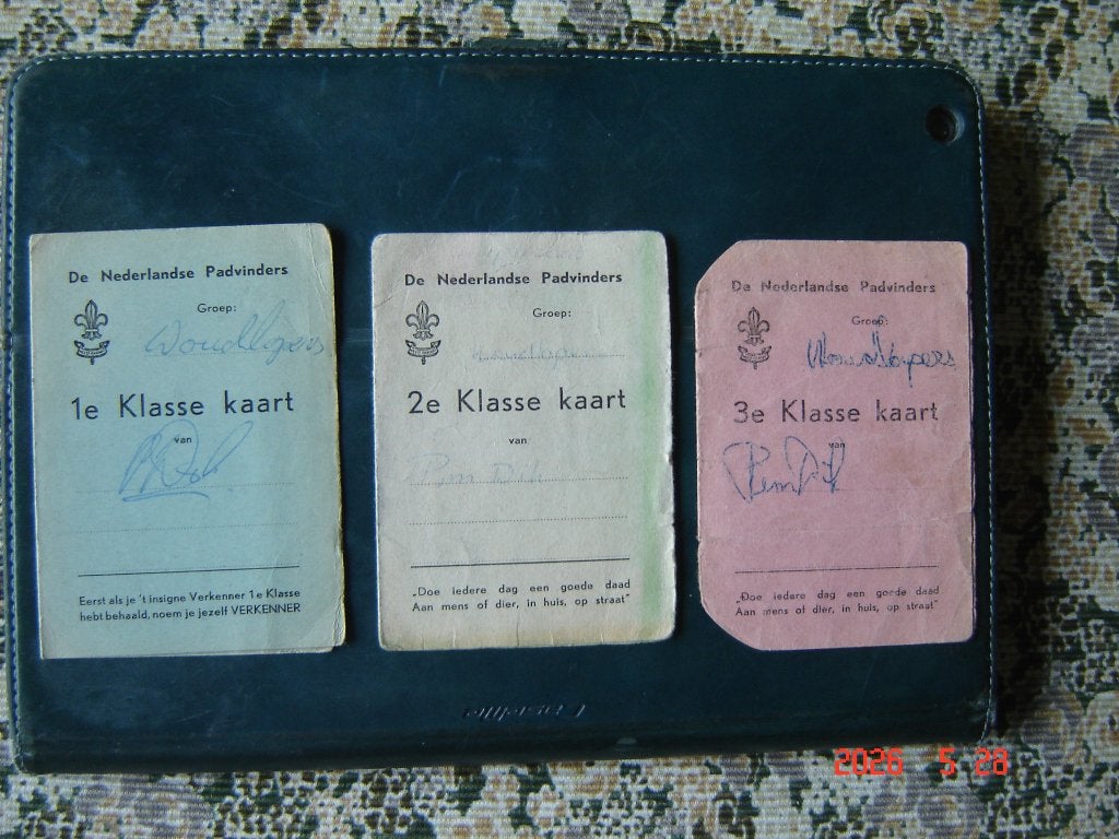 De Nederlandse Padvinders, 1e,2e.3e, Klasse kaart., Verzamelen, Scouting, Verzenden, Gebruikt, Overige typen