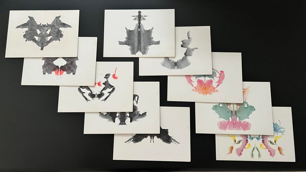 Originele Rorschach test (10 platen) psychologie inktvlekken, Verzamelen, Ophalen of Verzenden, 1940 tot 1960, Gebruikt, Overige onderwerpen