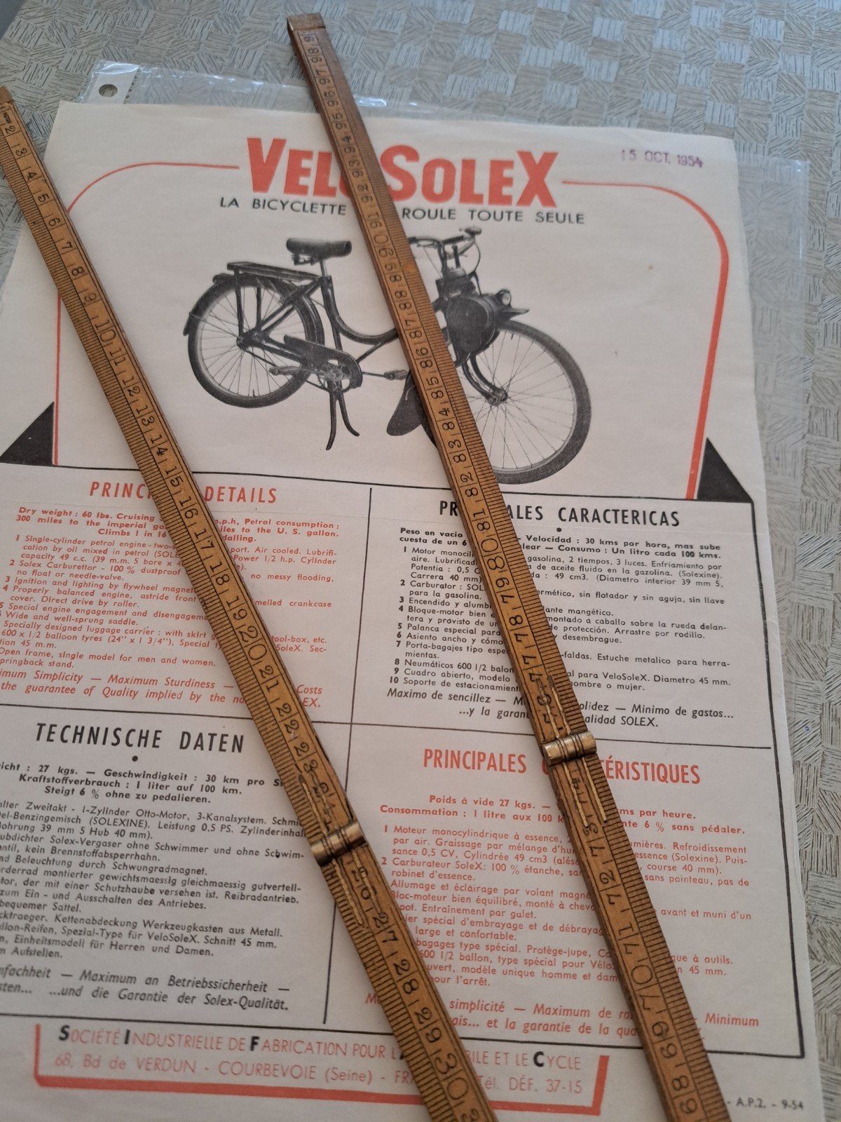 " SOLEX Bromfiets folder 1954, Ophalen of Verzenden, Gebruikt