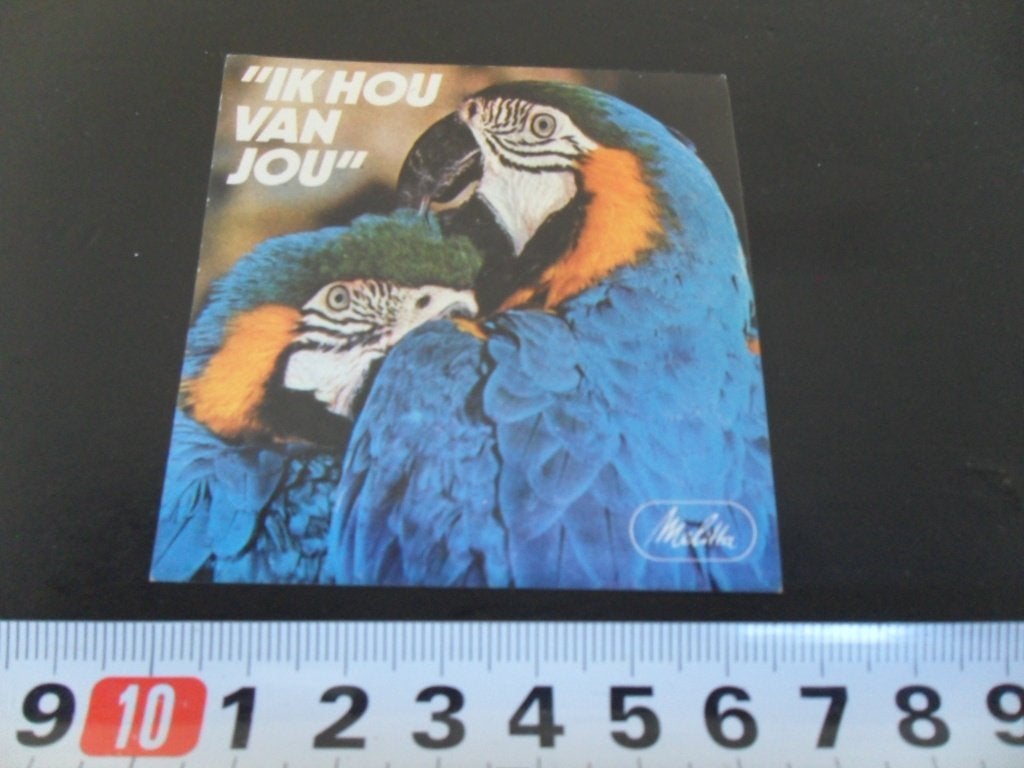 sticker Melitta IK HOU VAN JOU  Papegaai Ara's, Verzamelen, Ophalen of Verzenden, Zo goed als nieuw