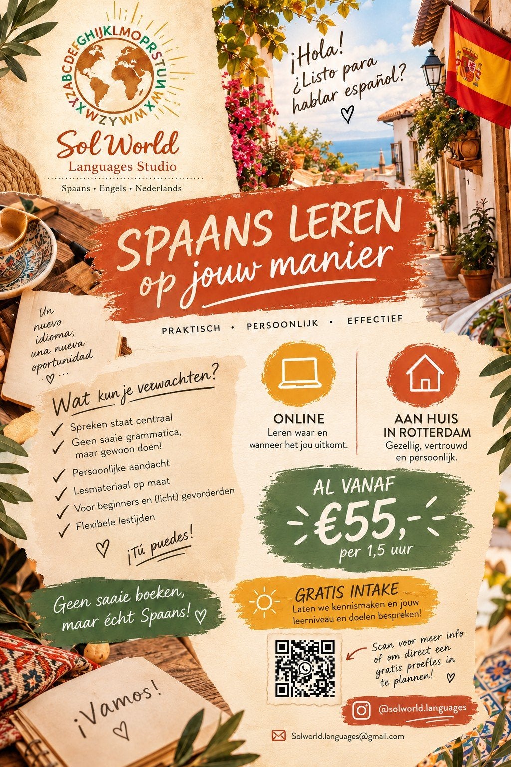 SPAANSE LES, AAN HUIS IN ROTTERDAM OF ONLINE, ZONDER SAAIE, Privéles