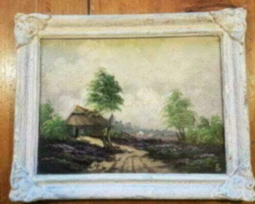 Olieverf heide landschap gesigneerd AH v, Ophalen