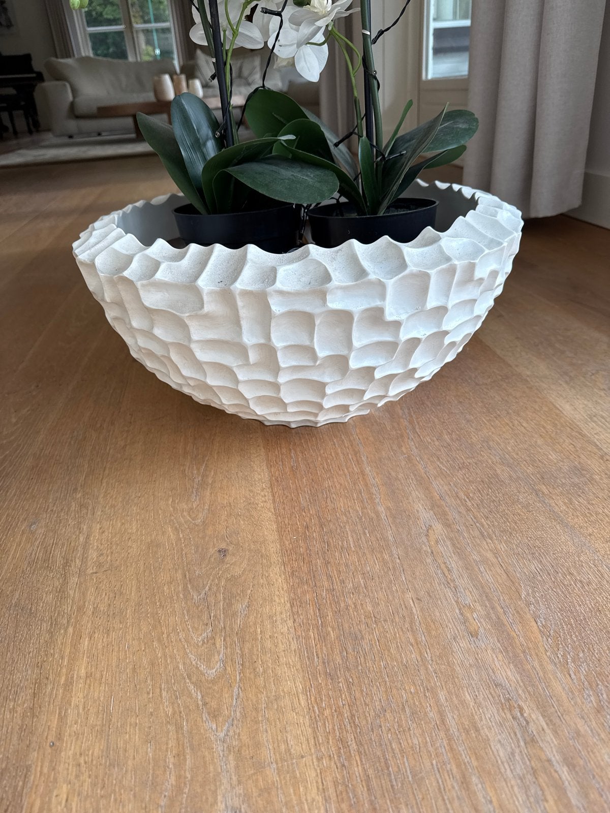 Decoratieve Witte Bloempot/Schaal - Modern Design, Kunststof, Ophalen of Verzenden, Zo goed als nieuw, Modern