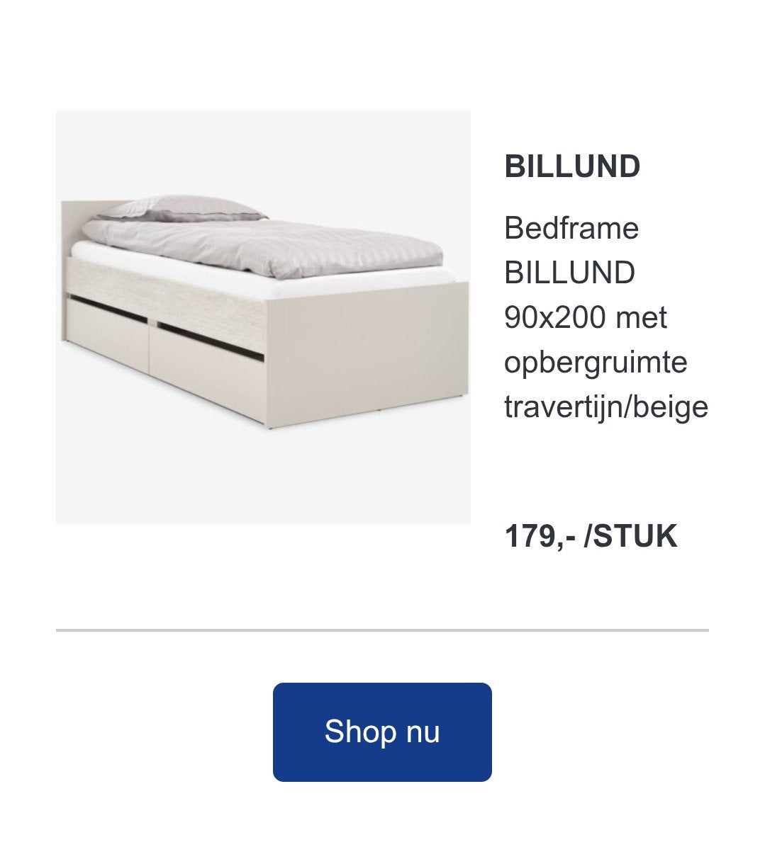 Nieuw JYSK Billund bedframe 90x200 met opbergruimte, Ophalen, 90 cm, Eenpersoons, Beige