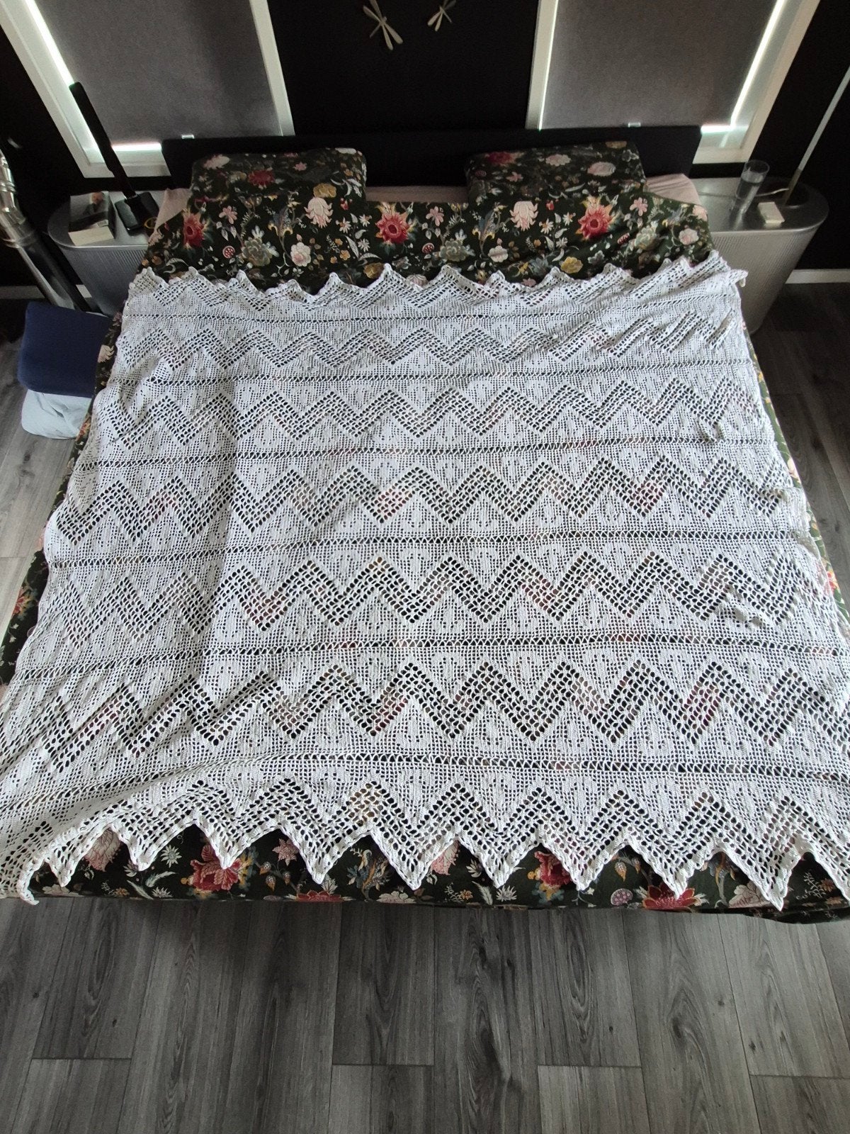 Vintage gehaakte sprei, Katoen, 175 cm, Wit, Gehaakt