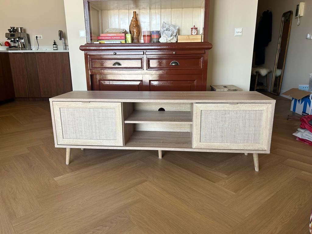 TV meubel webbing look, Ophalen, 100 tot 150 cm, Zo goed als nieuw, Minder dan 100 cm