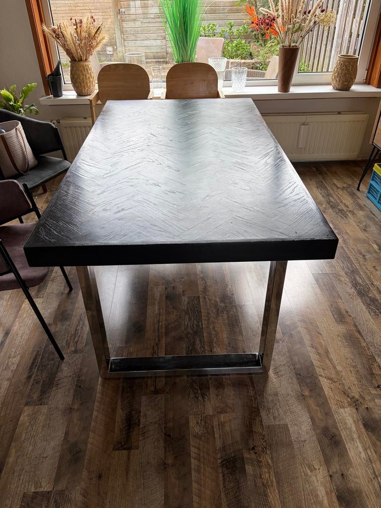 Eettafel L180 x B100 x H76 incl. stoelen, Ophalen, Gebruikt, 50 tot 100 cm, Vijf personen of meer