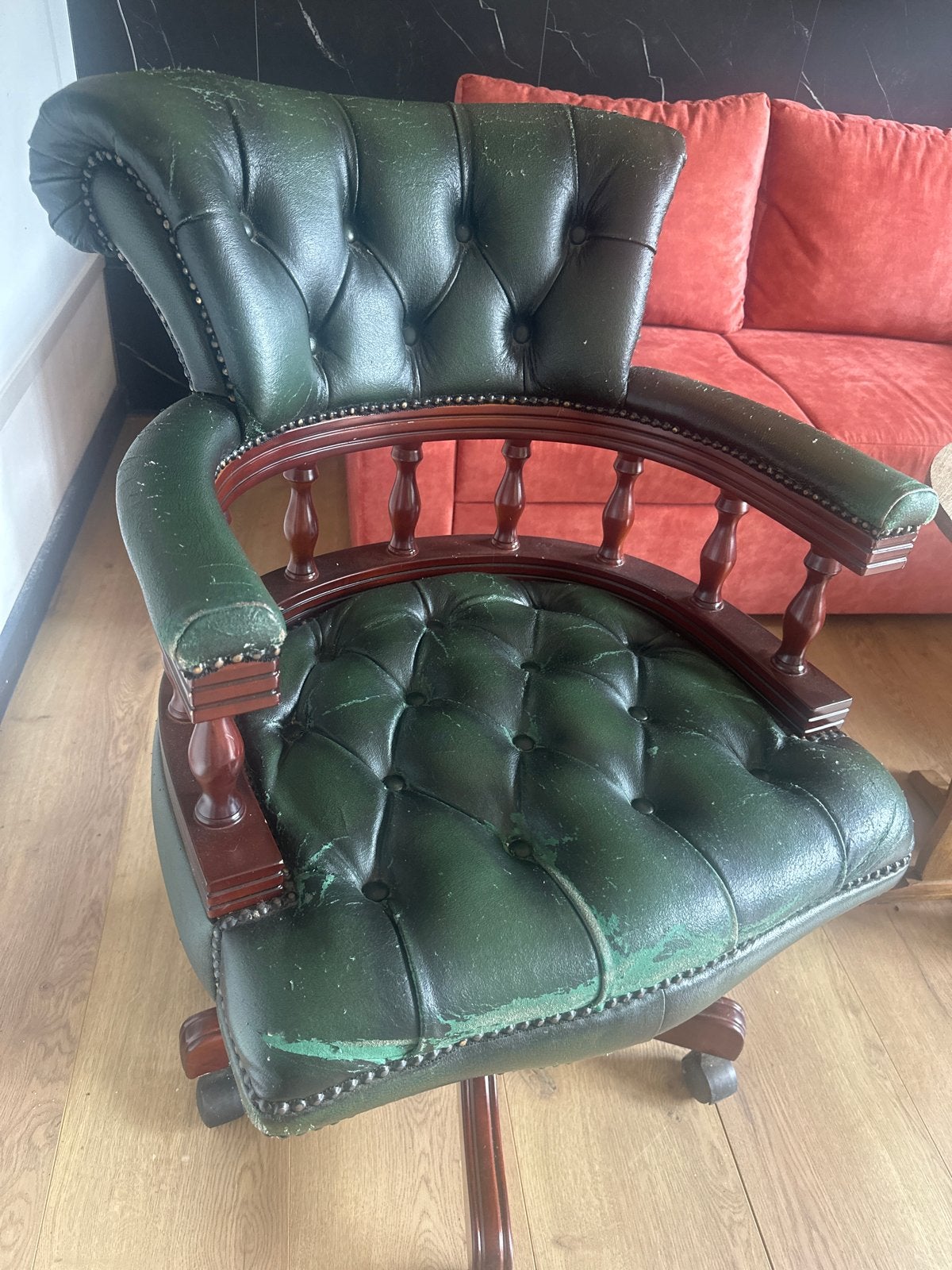 Luxe Chesterfield Bureaustoel - Opknapper, Ophalen, Gebruikt, Groen, Bureaustoel