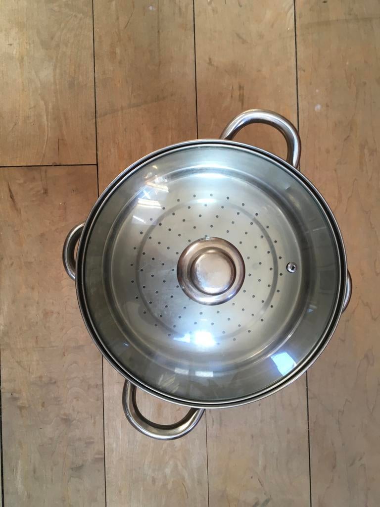 Kook- en stoompan combinatie RVS 30 cm hoog, 25 cm Ø, Ophalen of Verzenden, Gebruikt, Rvs, Kookpan of Snelkookpan