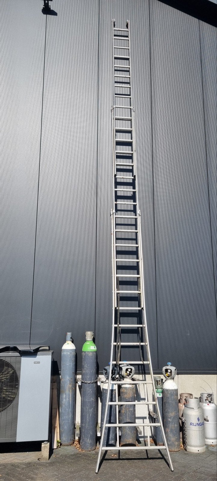 Stevige 3-delige aluminium ladder 3x14 sporten, Ophalen, Gebruikt, Ladder, Opvouwbaar of Inschuifbaar