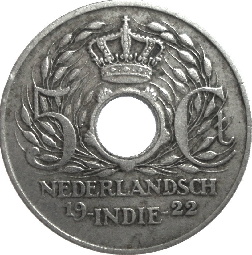 Nederlands-Indië 5 cent 1922, Ophalen of Verzenden, Zuidoost-Azië, Losse munt