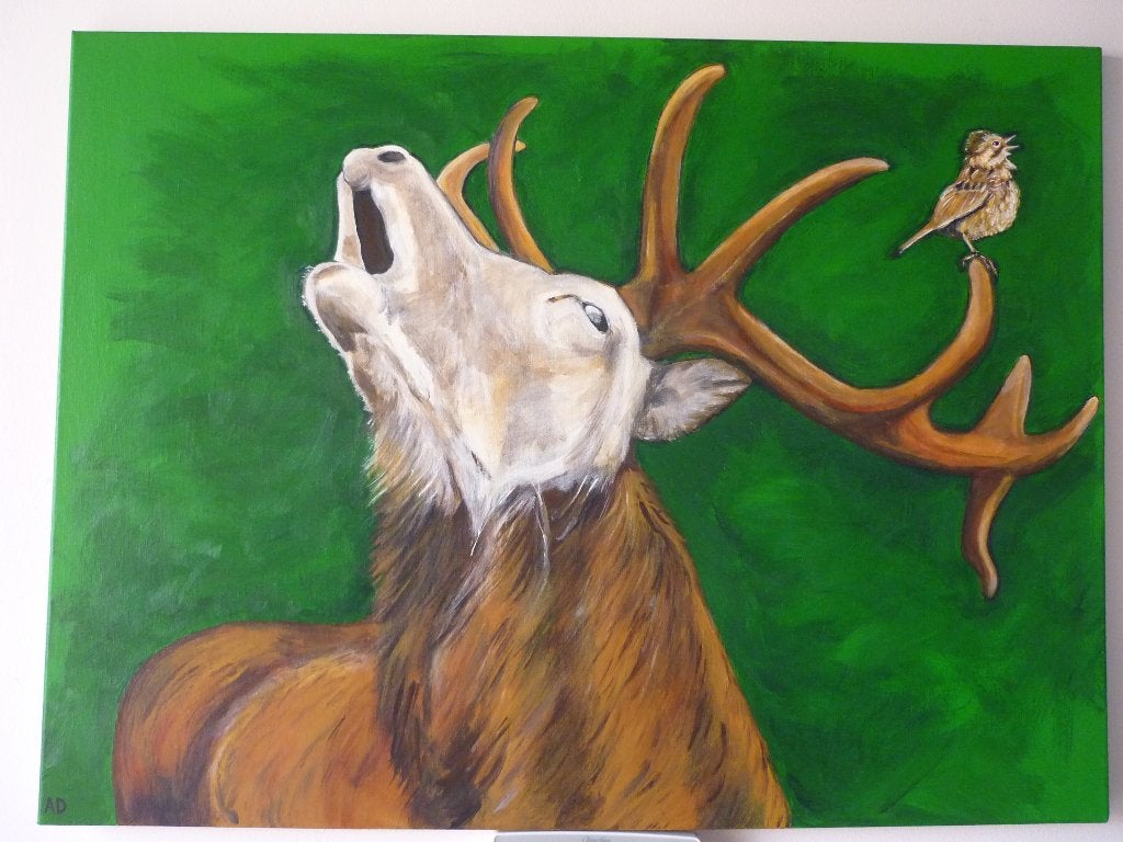 Edelhert met mus, Acrylverf, Handgeschilderd, Ophalen of Verzenden, Dieren