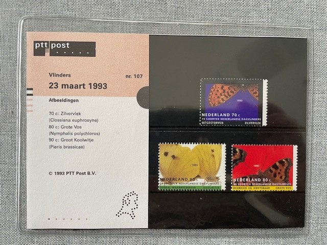 Postzegelmapje PZM107 Natuur en Milieu, vlinders 1993, Ophalen of Verzenden, Postfris, Dier of Natuur