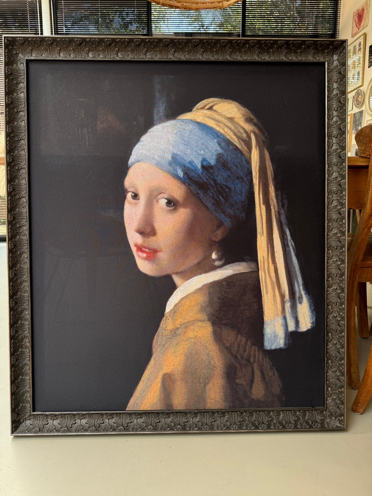 Meisje met de parel-canvasprint in sierlijst (95 x 110cm), Ophalen, Bijzondere lijst, Doek, Portret of Personen
