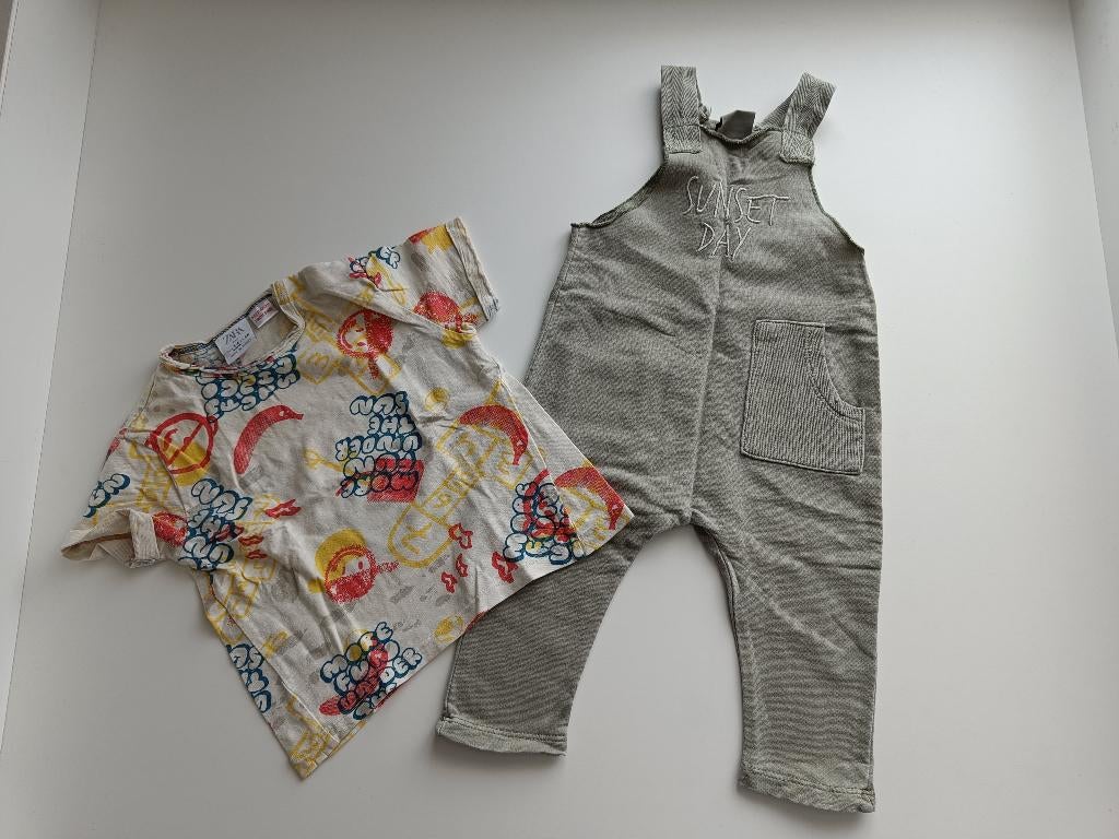 Tuinbroek en t-shirt Zara maat 68, Kinderen en Baby's, Babykleding | Maat 68, Gebruikt, Jongetje of Meisje, Ophalen of Verzenden