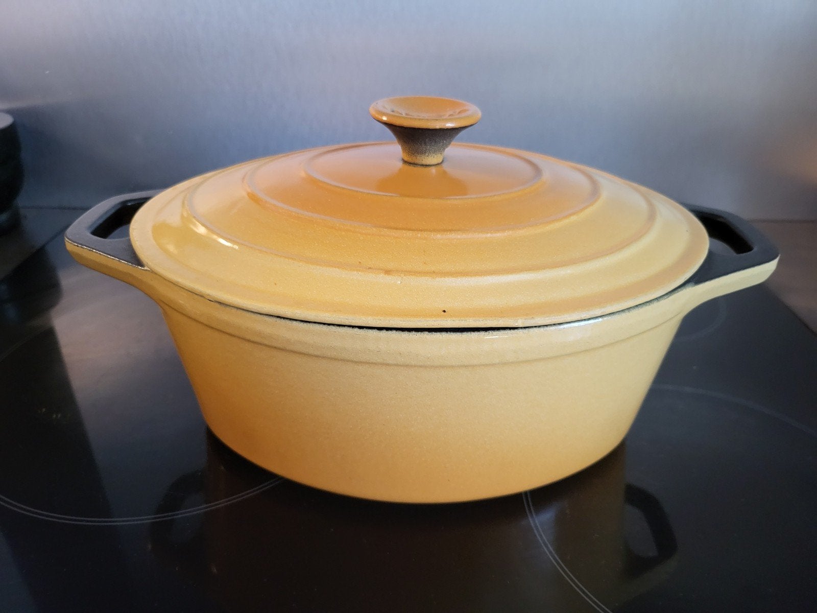 Invicta gele faitout gietijzeren pan 27 cm, Geschikt voor inductie, Le Creuset, Ophalen of Verzenden, Zo goed als nieuw