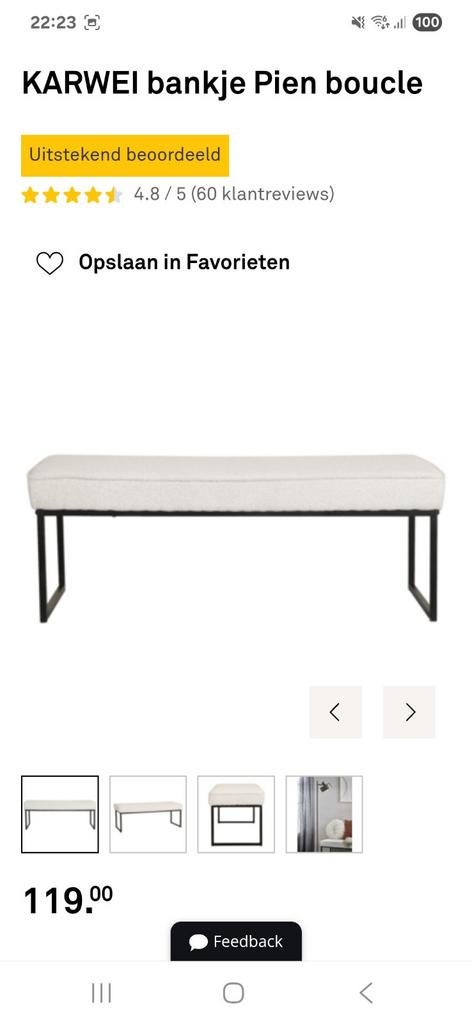 KARWEI bankje Pien boucle - Zo goed als nieuw, Huis en Inrichting, Stoelen, Zo goed als nieuw, Eén, Metaal, Stof, Wit, Ophalen of Verzenden