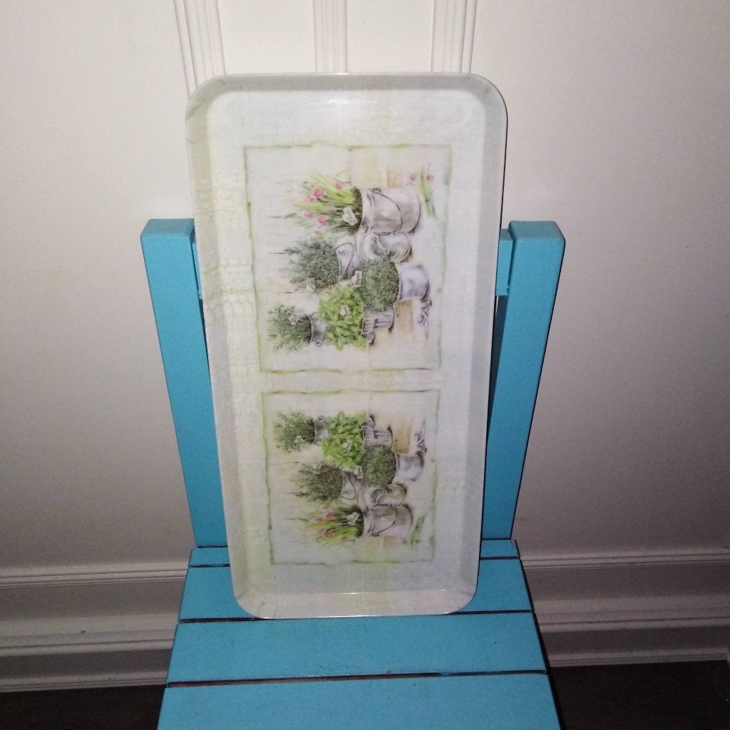 Dienbladje met mooie landelijke print van kruiden in potjes, Huis en Inrichting, Ophalen, Kunststof, Gebruikt, Dienblad
