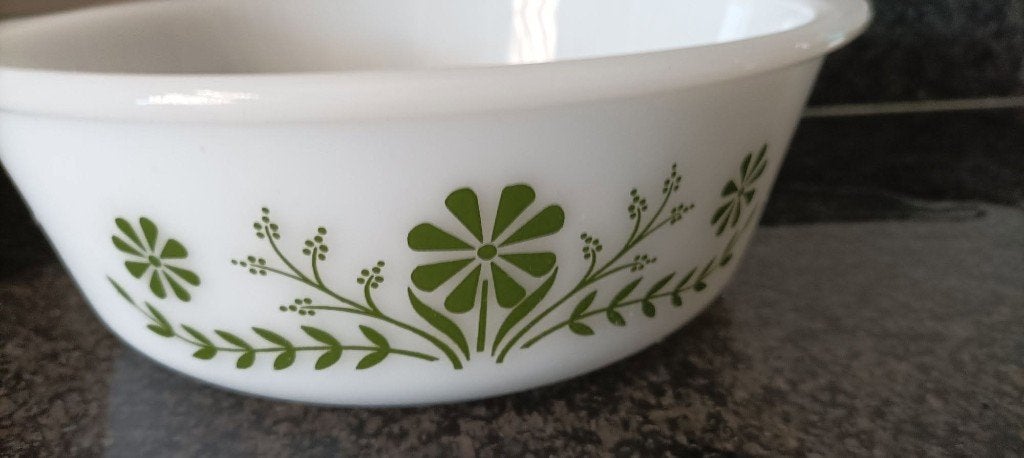 Vintage glasbake oven Schaal met Bloemenpatroon, Antiek en Kunst, Ophalen of Verzenden