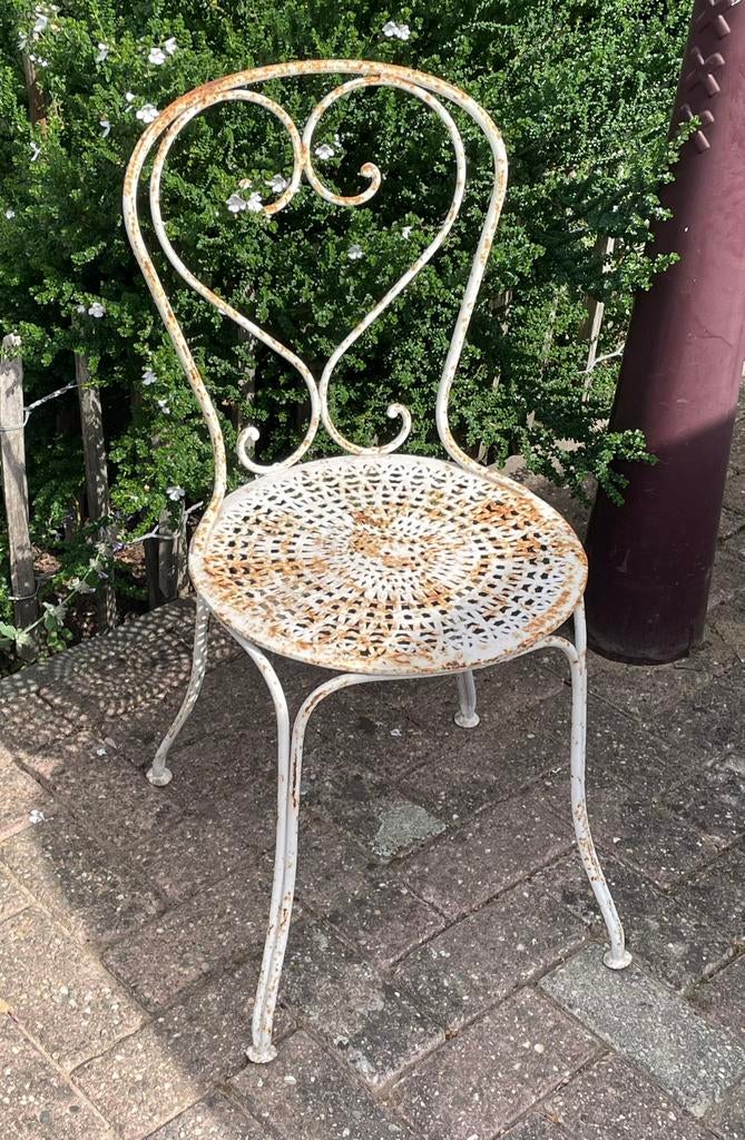 Brocante oud Frans bistro stoeltje ijzer / tuinstoeltje, Ophalen of Verzenden