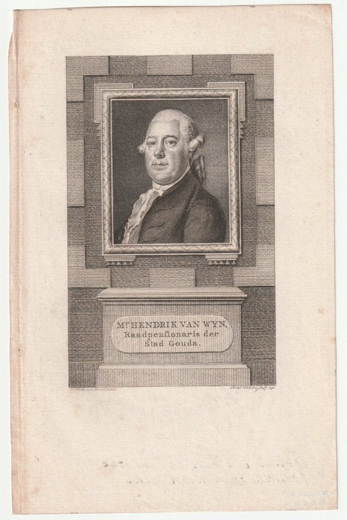 Mr. Hendrik van Wijn Raadpensionaris Gouda Vinkeles, Verzenden, Portret, Gravure, Blanco verso