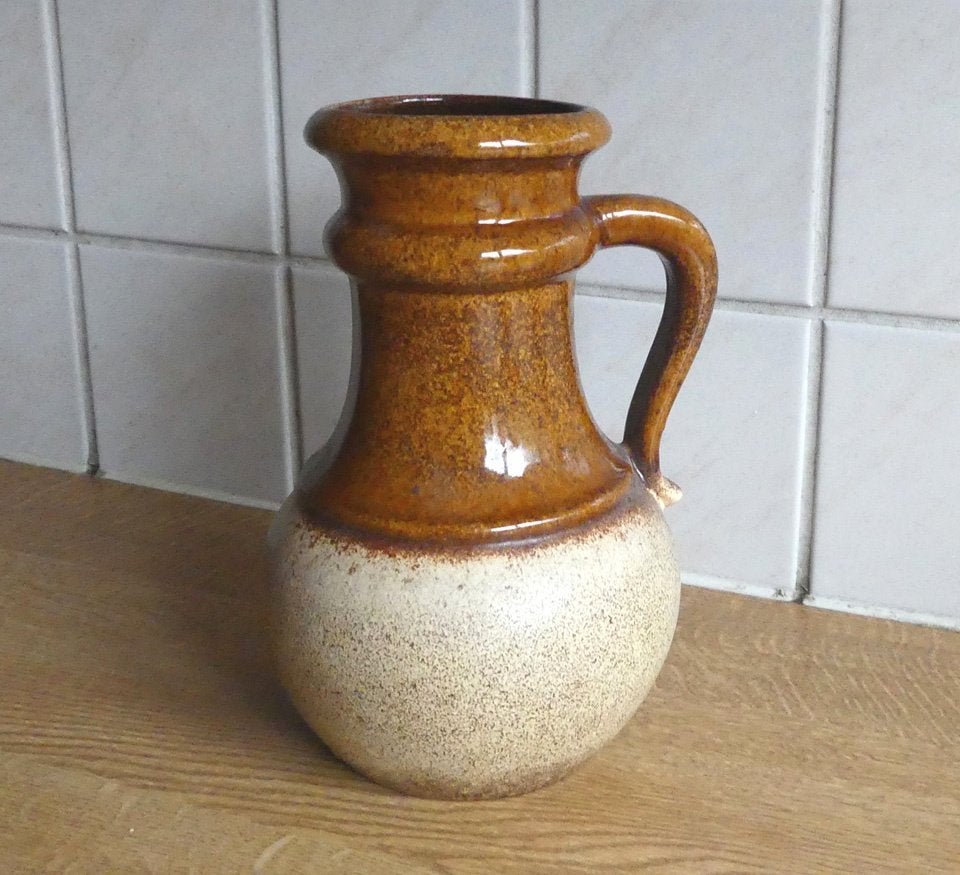 Scheurich 496-18 vintage vaas bruin beige West-Germany, Gebruikt, Overige kleuren, Ophalen of Verzenden, Steen/keramiek