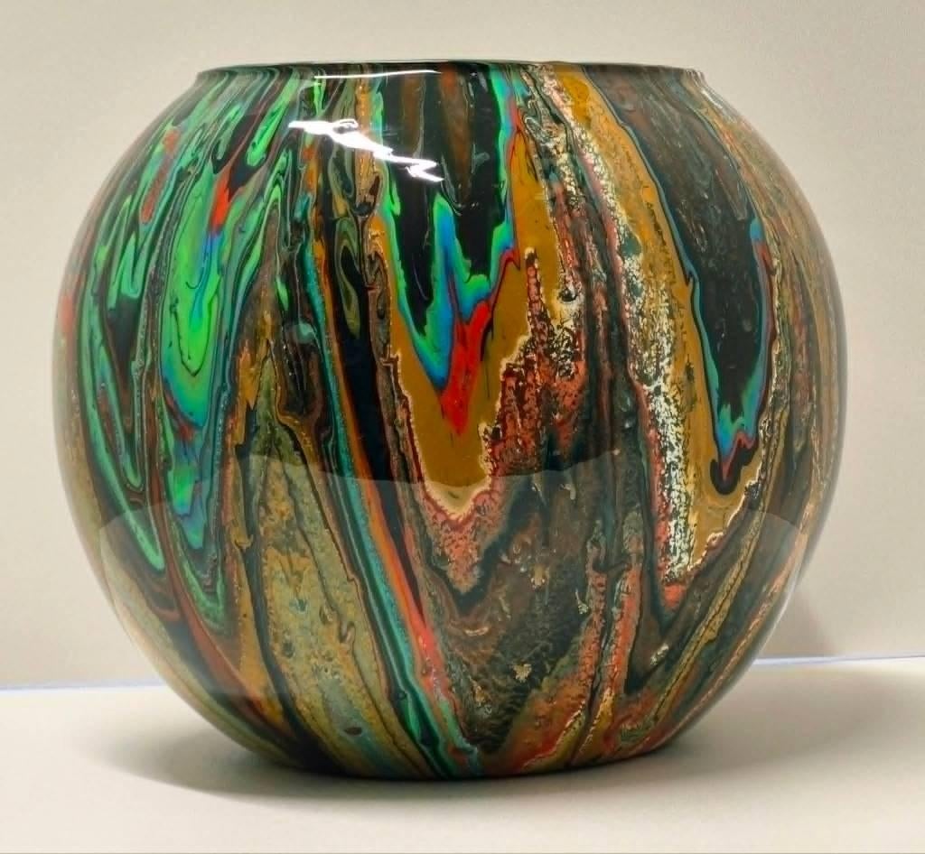vaas gegoten uniek pouring art kunst epoxy uniek bolvaas, Overige kleuren, Ophalen of Verzenden, Minder dan 50 cm, Glas