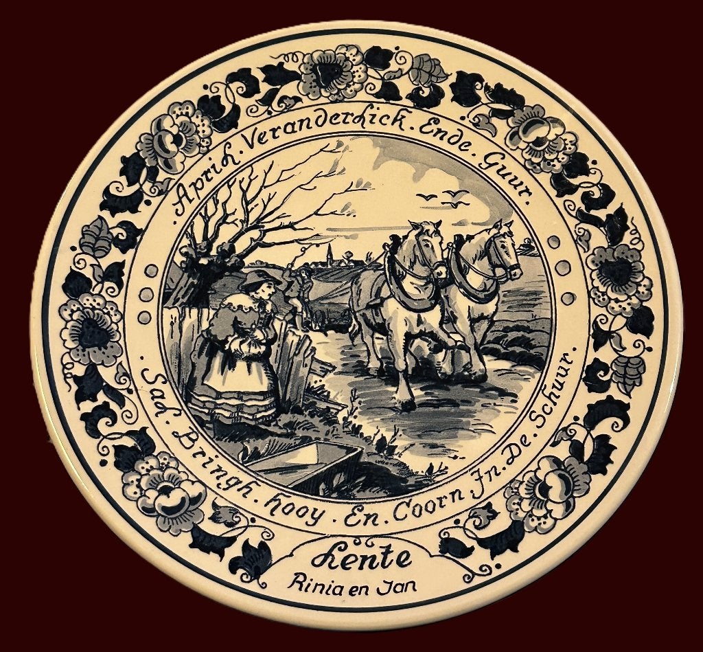 Oud wandbord royal goedewagen blue delft lente rinia en jan, Ophalen