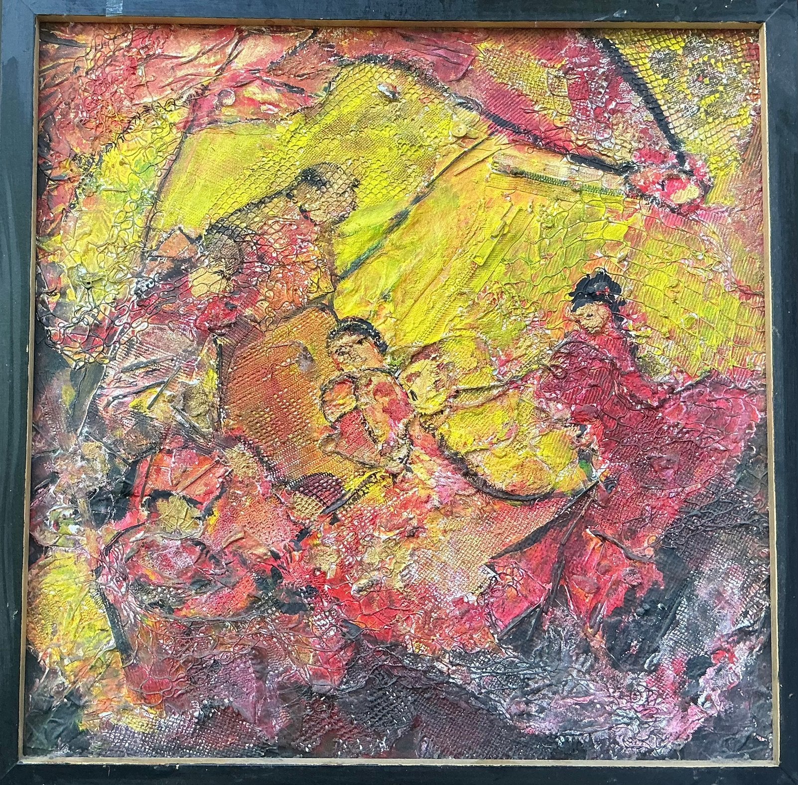 Japanse hofscene. Textielschilderij. (Maya Wildevuur?), Ophalen of Verzenden