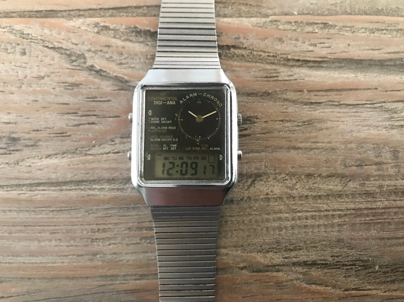 Continental Digi-Ana Horloge - Vintage Stalen Polshorloge, Overige merken, Staal, Met bandje, Polshorloge