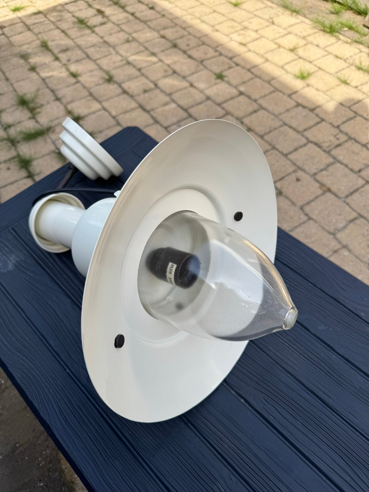 Nostalgische crèmekleurige hanglamp, Ø 30 cm, H 45 cm, Ophalen, Gebruikt, Metaal, Minder dan 50 cm