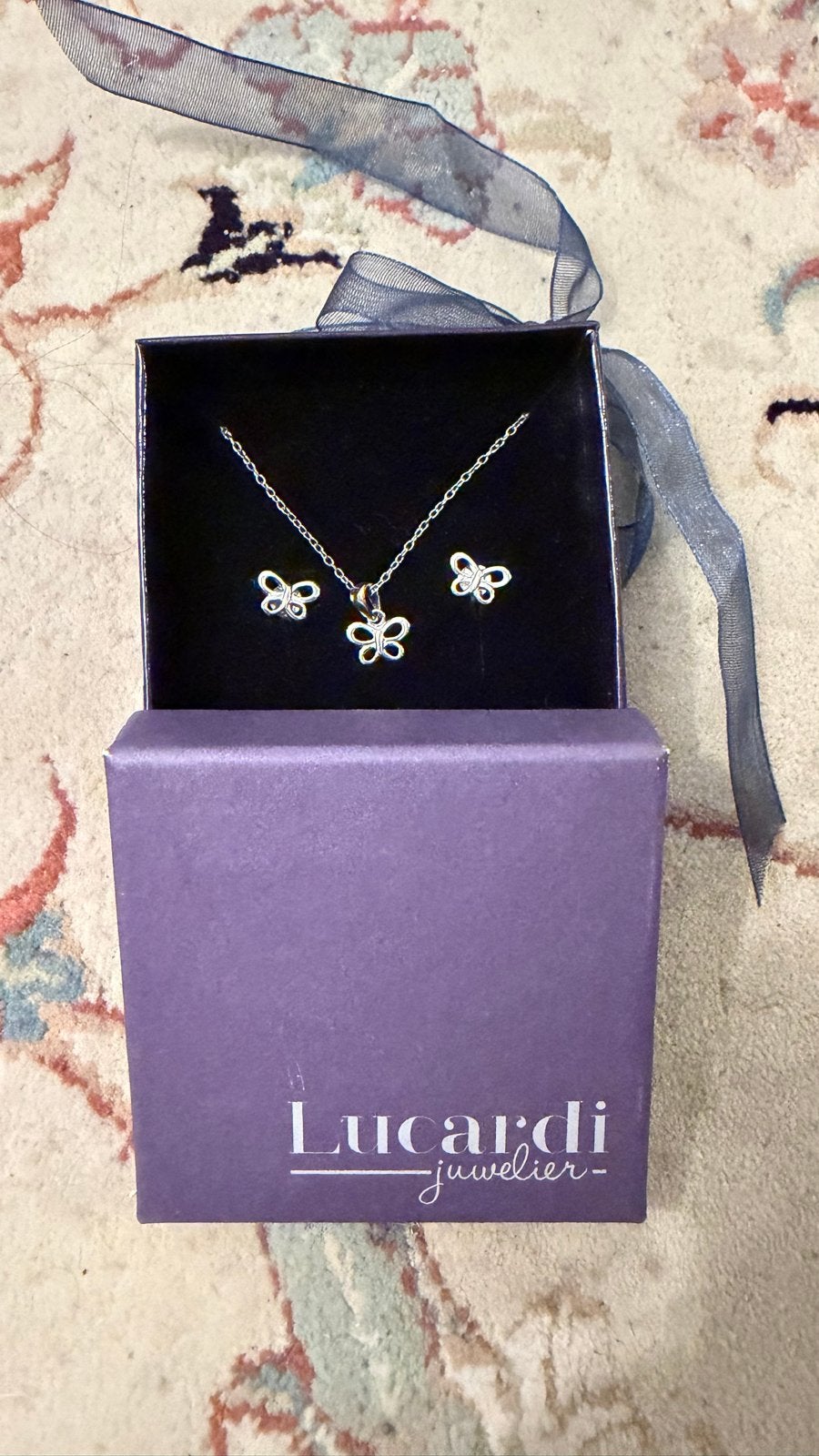 Lucardi Zilveren Vlinder Sieradenset - Ketting & Oorbellen, Ophalen of Verzenden, Nieuw, Zilver, Met hanger