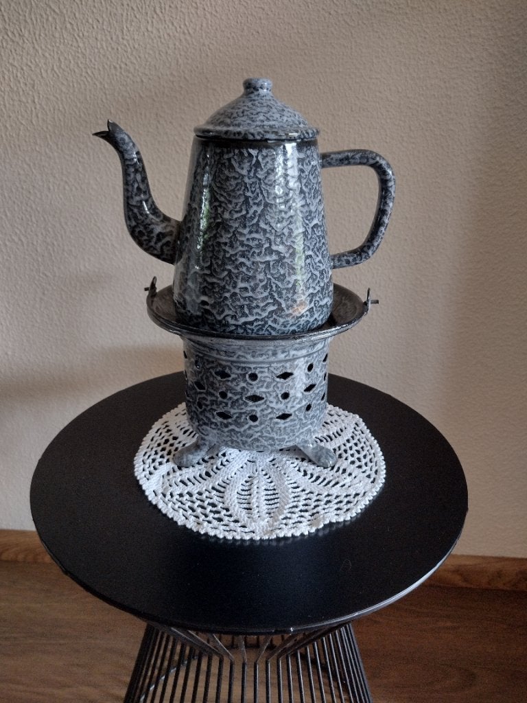 Wolken emaille koffiepotje met warmhouder, Ophalen of Verzenden