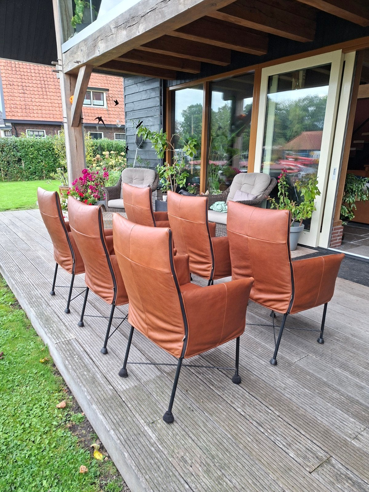 Set van 6 Montis Chaplin eetkamerstoelen - Cognac leer, Ophalen, Gebruikt, Bruin, Vijf, Zes of meer stoelen