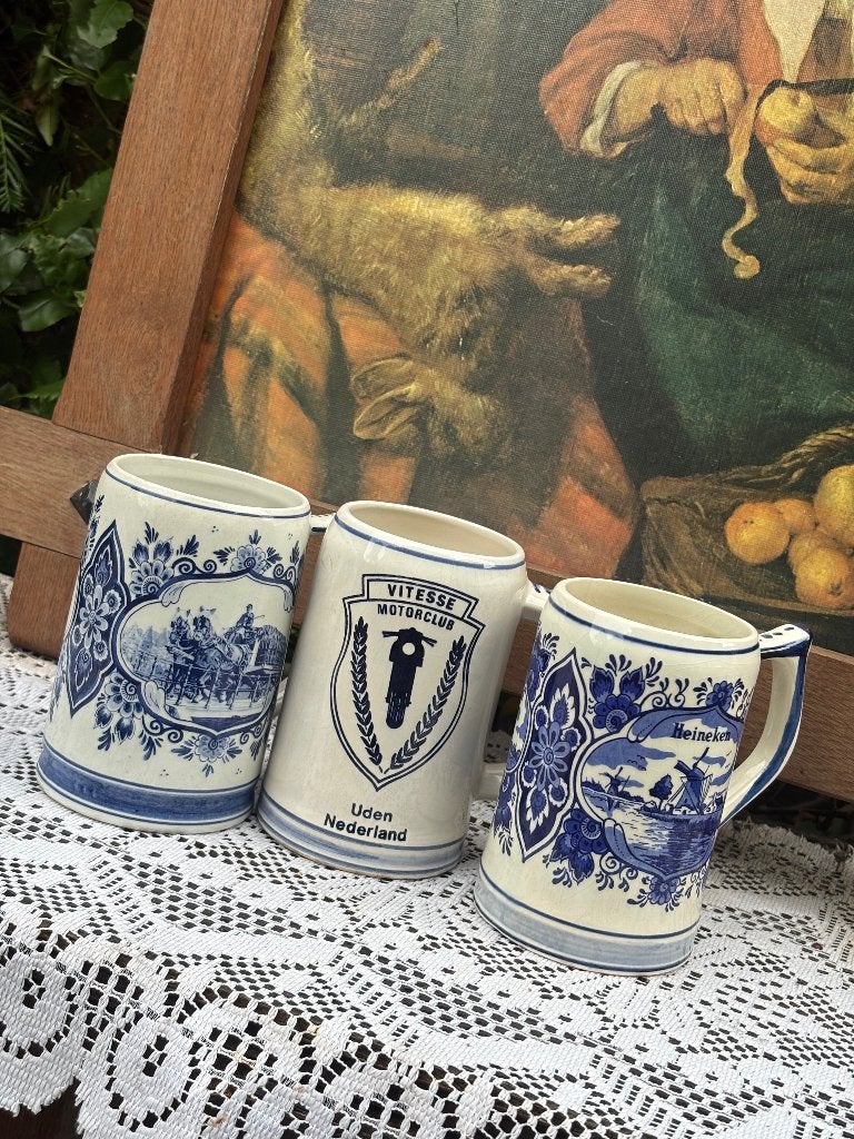 Vintage Delfts blauwe bierpullen blauw wit, Ophalen of Verzenden