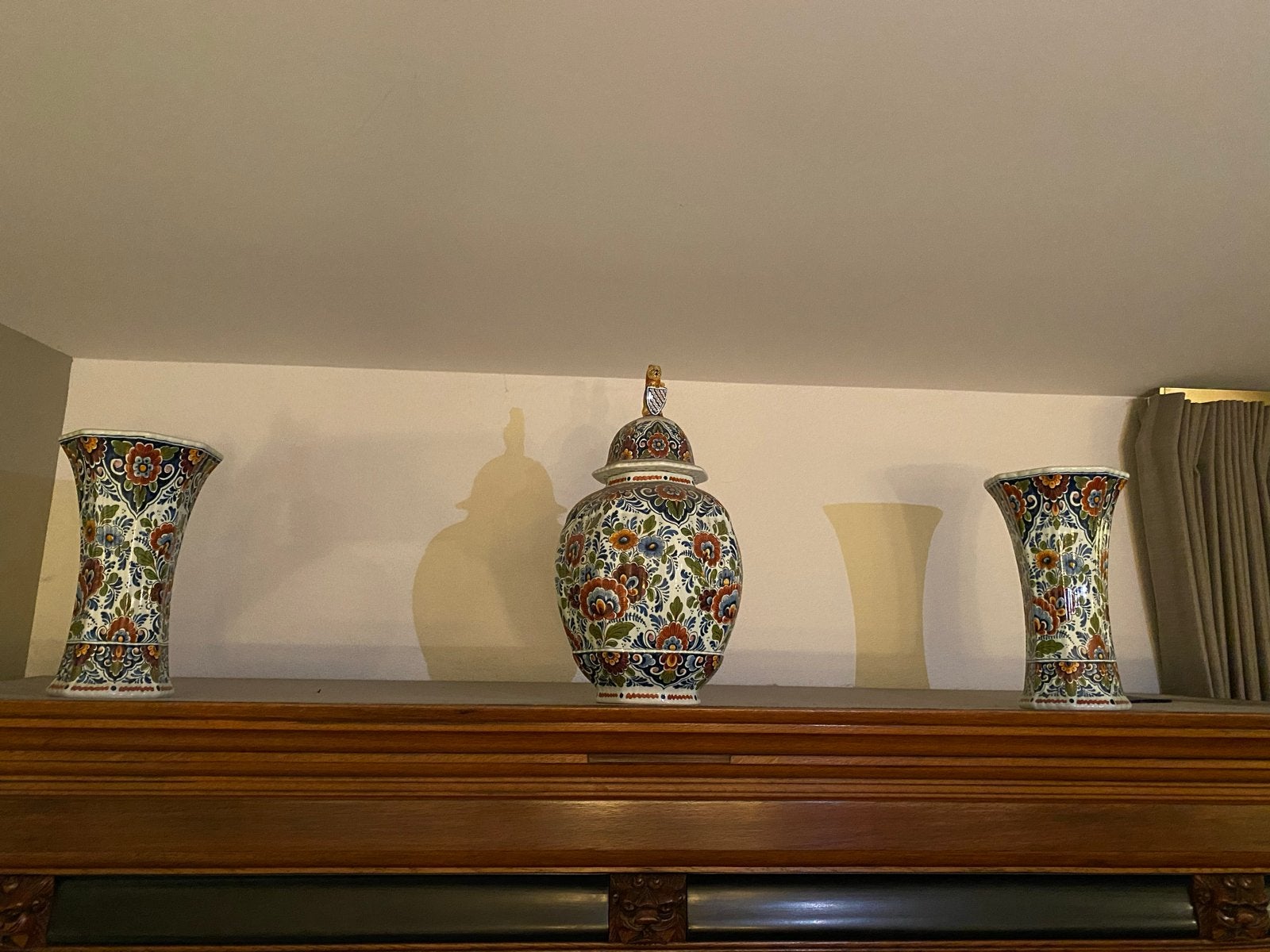 Prachtig Delfts Blauw Bloemenpatroon Gemberpot en Vazen Set, Antiek en Kunst, Ophalen