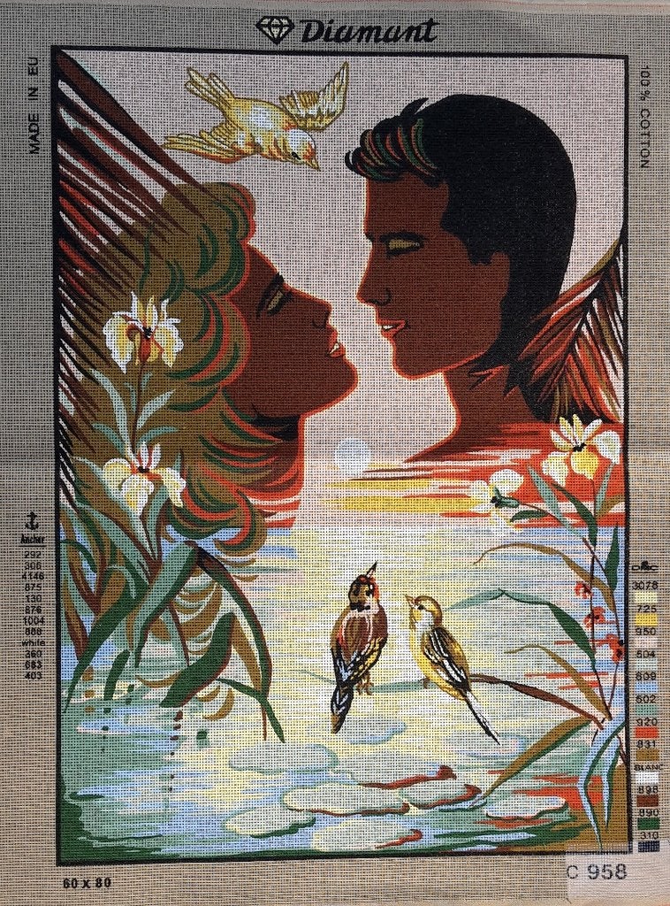 Cado voorbedrukt groot borduurstramien VERLIEFD KOPPEL  958, Ophalen of Verzenden, Nieuw, Handborduren, Onderdeel of Toebehoren
