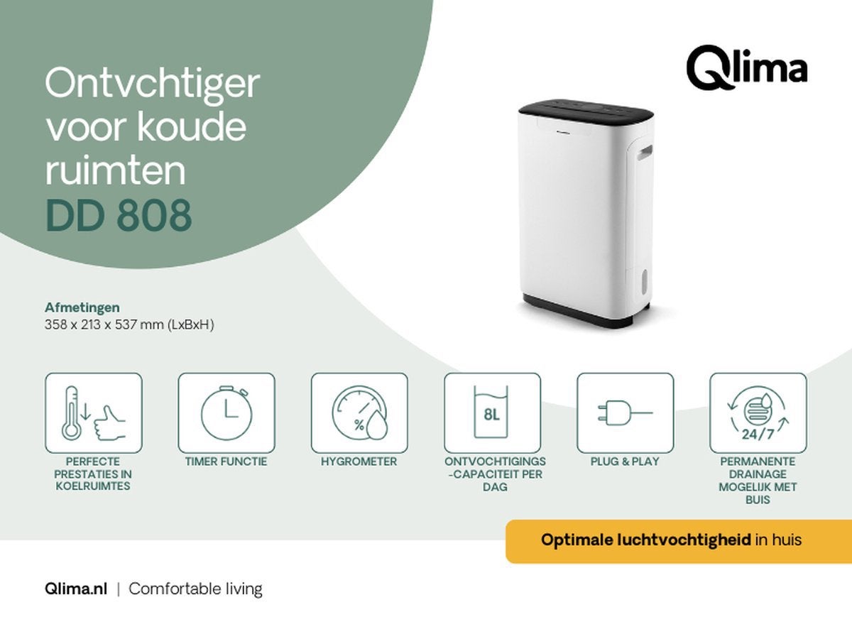Te koop z.g.a.n luchtontvochtiger van Qlima, Ophalen, Zo goed als nieuw, Luchtontvochter