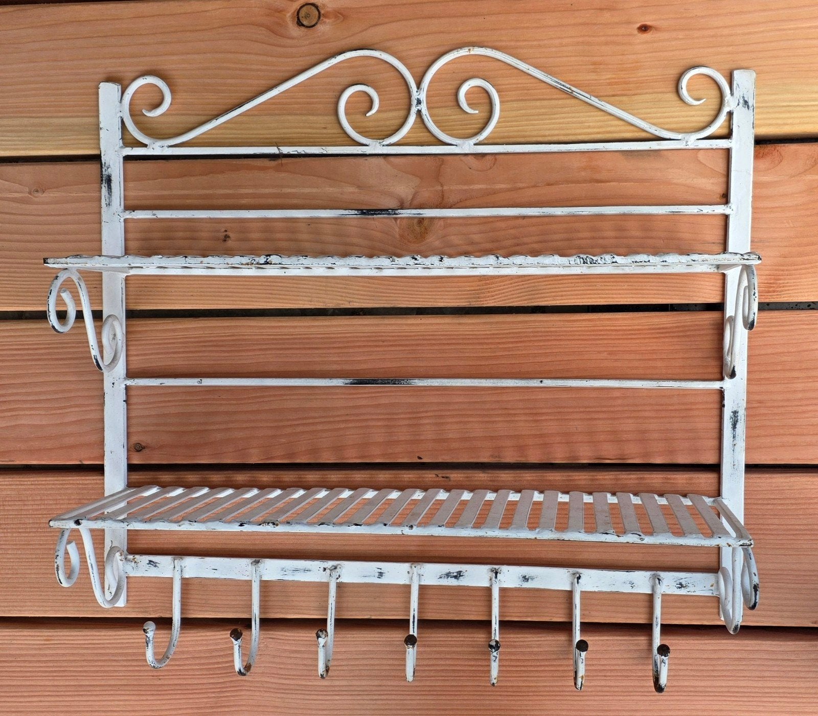 Brocante ijzeren wandrek met haken (kapstok),wit,61x61x16, Ophalen of Verzenden, Gebruikt
