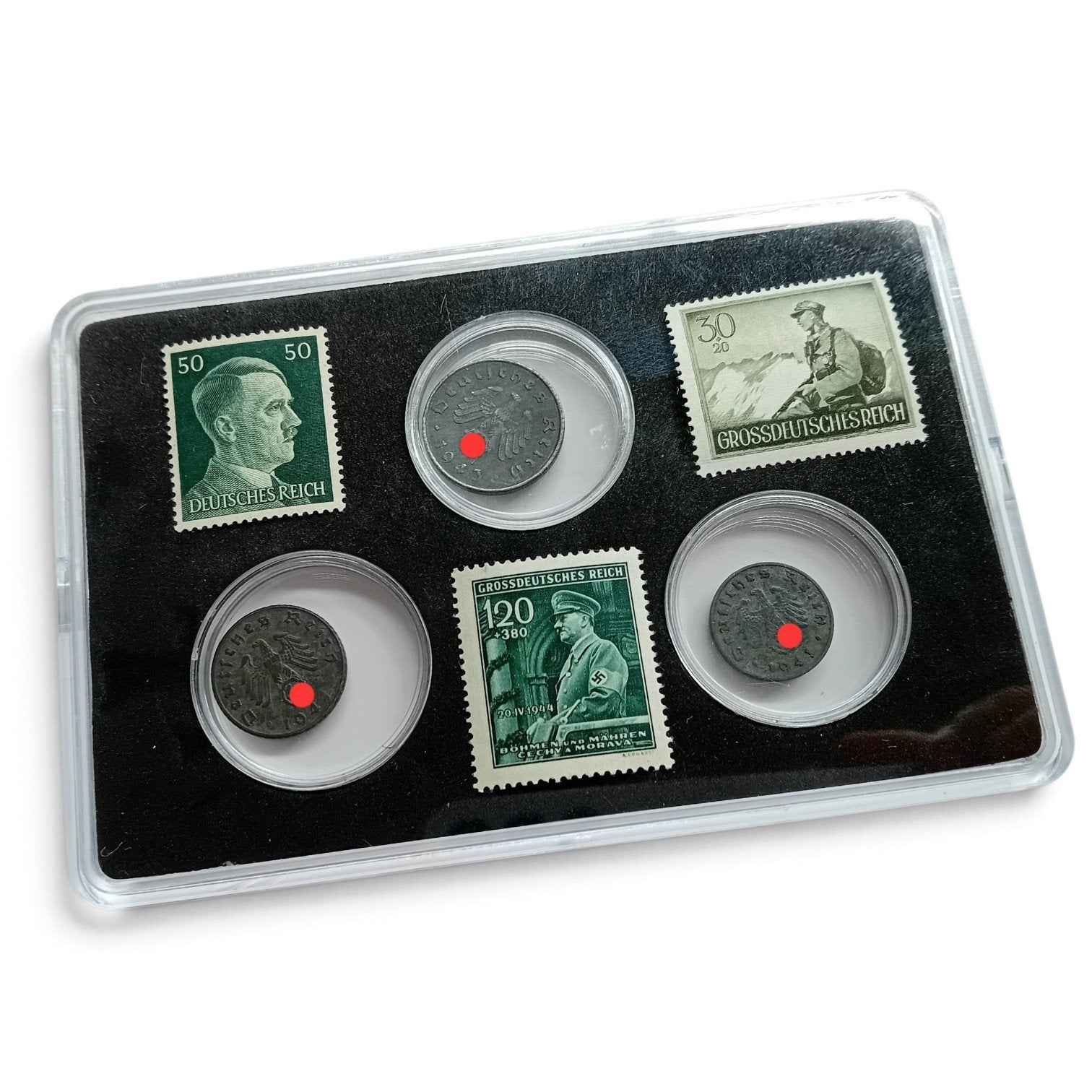 Tweede Wereldoorlog geld Cassette Munten Postzegels WW2 WO2, Verzamelen, Ophalen of Verzenden, Landmacht, Duitsland, Kleding of Schoenen