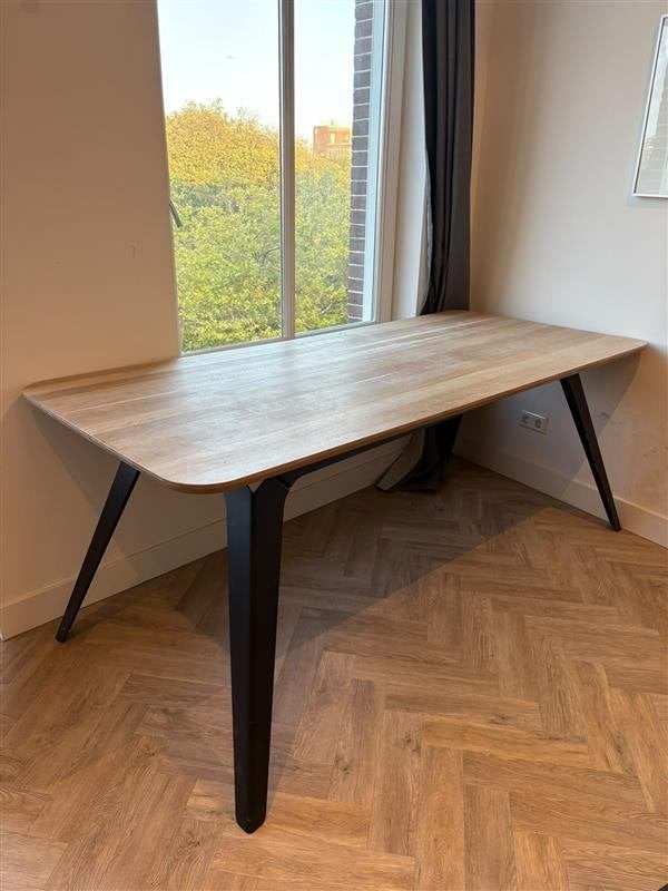 Massief eikenhouten design eettafel, Ophalen, Modern design, Eikenhout, 200 cm of meer