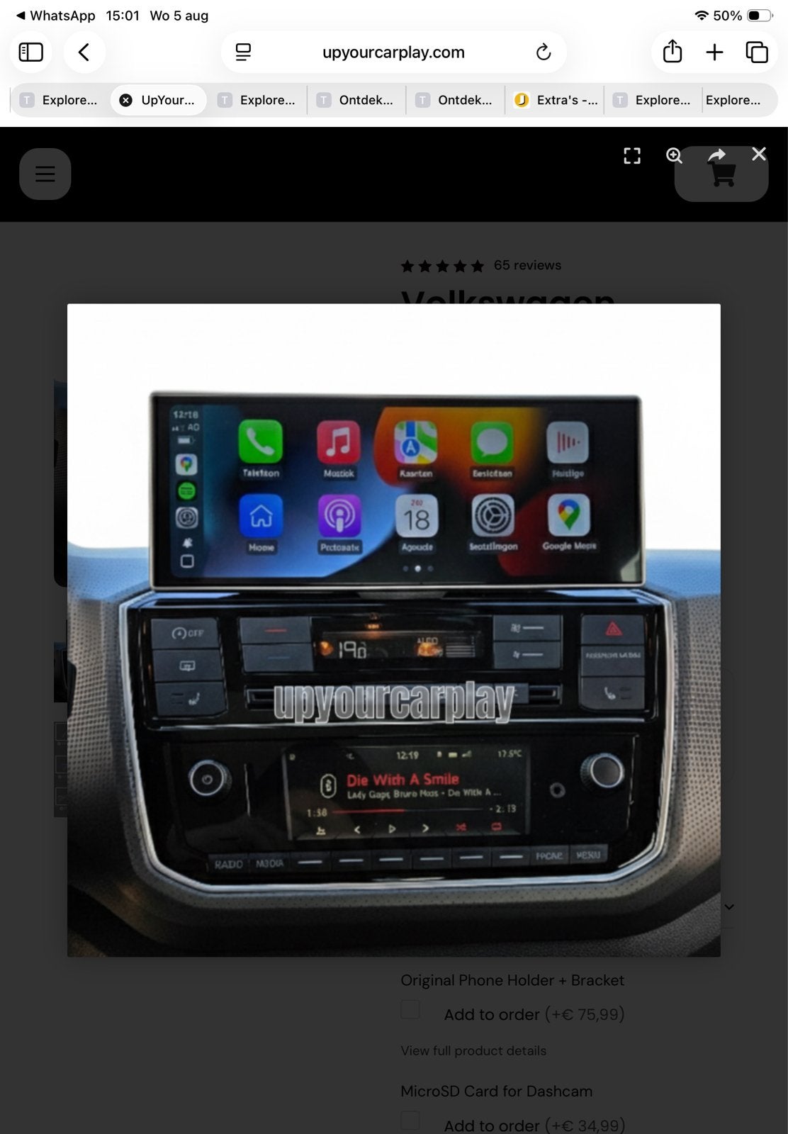 UpYourCarPlay scherm voor Volkswagen Up! (Apple CarPlay), Ophalen, Zo goed als nieuw