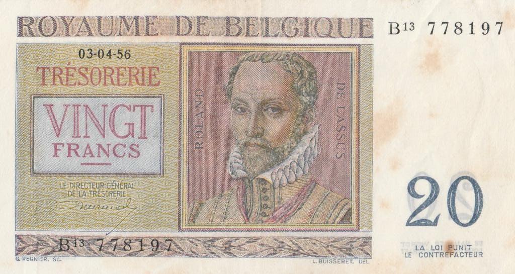 Belgie 20 Frank  03-04-1956, Ophalen of Verzenden, Los biljet