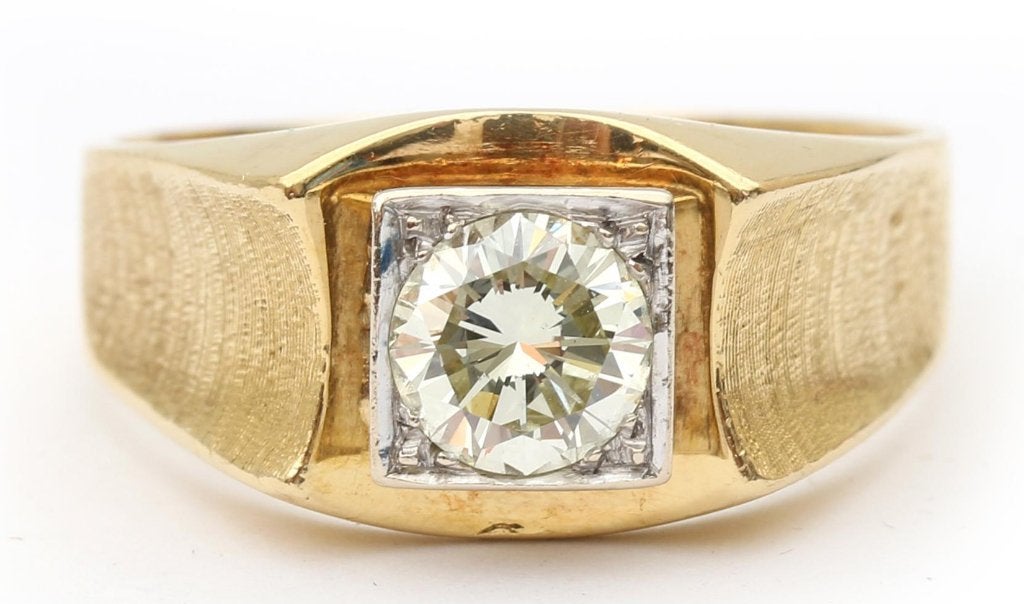Diamant 1,10 KR gouden 14K design ring ca1980 9,9gram maat21, Ophalen, 20 of groter, Zo goed als nieuw, Met edelsteen