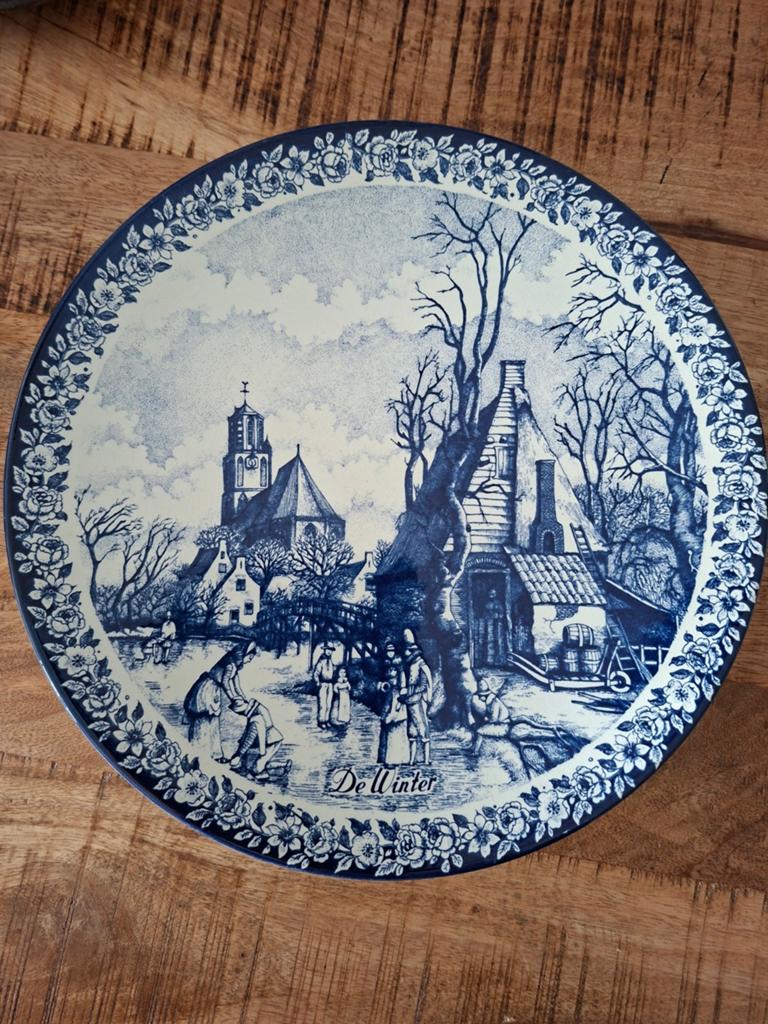 Prachtig Delftsblauw bord - Winterlandschap, Antiek en Kunst, Ophalen of Verzenden