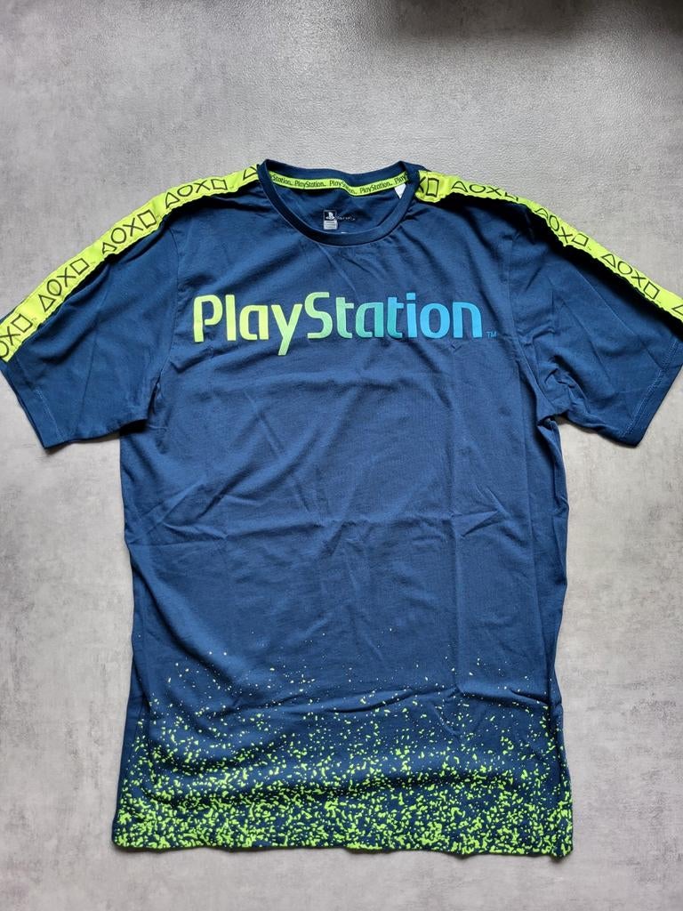 PlayStation T-shirt Blauw Neon Geel Maat 170-176 Ongedragen, Ophalen of Verzenden