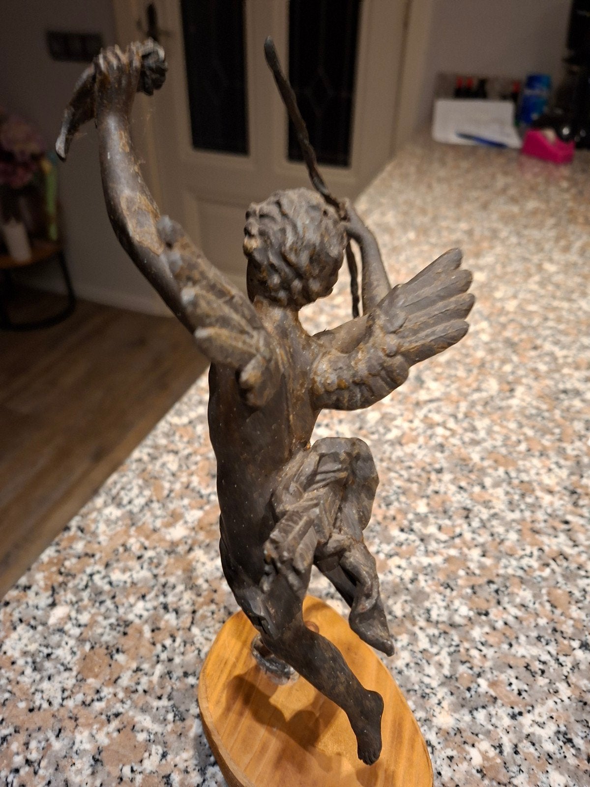 Antiek metalen beeldje van Cupido met pijl en boog, Antiek en Kunst, Ophalen of Verzenden
