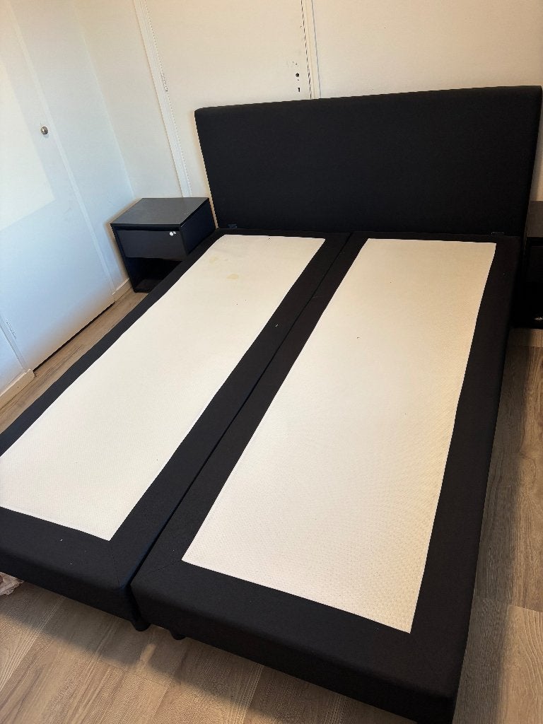 Zwarte boxspring inclusief achterwand / hoofdbord, Ophalen, Gebruikt, Tweepersoons, 160 cm