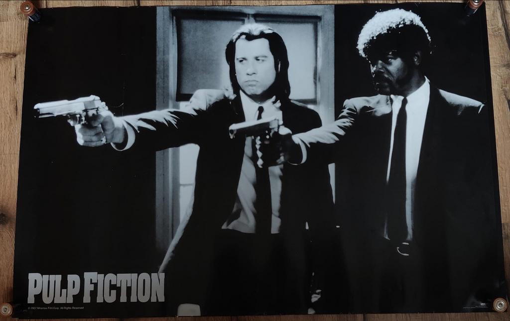 Pulp Fiction Poster - John Travolta & Samuel L. Jackson, Verzamelen, Posters, Zo goed als nieuw, Film en Tv, A1 t/m A3, Rechthoekig Liggend